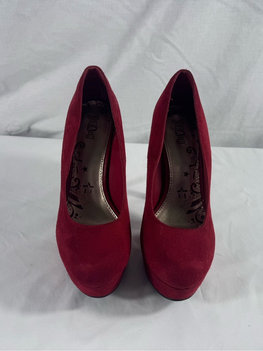 Brash Red Faux Suede Platform Stiletto Heels Pumps Women's Size 8 Like New